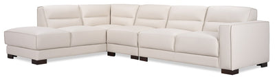 Citadel 3-Piece Left-Facing Top-Grain Genuine Leather Sectional with Wood Legs - Frost White | Sofa sectionnel de gauche Citadel 3 pièces en cuir véritable de qualité supérieure avec pattes en bois - blanc givré