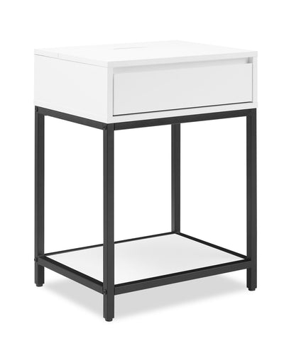 Akio Bedside 1-Drawer Nightstand with Lift-top Storage, 18"W x 25.75"H - White/Black | Table de nuit Akio de 18 po (l) x 25,75 po (H) à 1 tiroir avec dessus relevable et rangement - blanche et noire