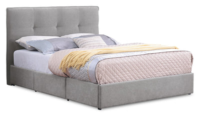Amos Upholstered Storage Bed in Grey Fabric with Tufted Headboard & 3 Built-in Drawers - Full Size | Lit de rangement Amos rembourré en tissu gris avec tête de lit capitonnée et 3 tiroirs intégrés - format lit double