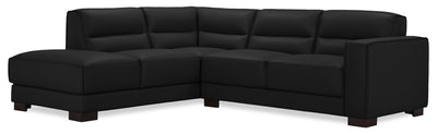 Citadel 2-Piece Left-Facing Top-Grain Genuine Leather Sectional with Wood Legs - Black | Sofa sectionnel de gauche Citadel 2 pièces en cuir véritable de qualité supérieure avec pattes en bois - noir