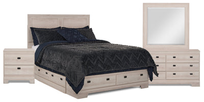 Yorkdale 6pc Bedroom Set with 6-Drawer Storage Bed, Dresser, Mirror & Nightstand, White - Full Size | Ensemble de chambre à coucher Yorkdale 6 pièces avec lit de rangement à 6 tiroirs, commode, miroir e…