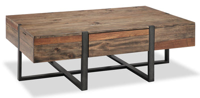 Manchester 54" Rustic Coffee Table with Storage - Brown Wood with Iron Base|Table à café rustique Manchester de 54 po avec rangement - bois brun avec base en fer