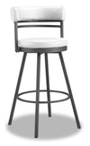 Mila Counter-Height Stool with Swivel Seat & Vegan Leather Fabric, 25\"H, Metal - White