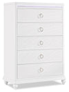 Ava Bedroom Chest of Drawers with LED Light, 5-Drawer, 40.5\"W x 54.1\"H, Glam - White