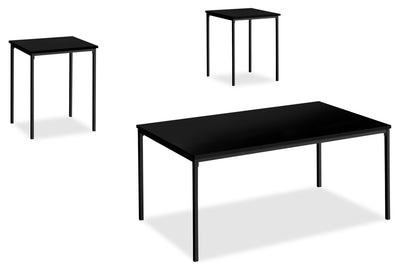 Easton 42" Modern 3-Pack Coffee + 2 End Tables - Black with Black Metal Legs|Ensemble 3 tables modernes Easton de 42 po (table à café et 2 tables de bout) - noir avec pattes en métal noir