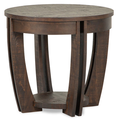 Lyndale 25" Traditional Round End Table with Shelf - Brown Pine|Table de bout ronde traditionnelle Lyndale de 25 po avec tablette - pin brun
