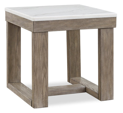 Corsa 24" Modern End Table - Marble Top with Grey Brown Wood Base|Table de bout moderne Corsa de 24 po - dessus en marbre avec base en bois gris-brun