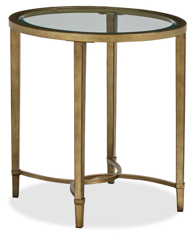 Copia 22" Traditional Oval Glass Top End Table - Silver and Gold with Metal Base|Table de bout ovale traditionnelle Copia de 22 po avec dessus en verre - argentée et dorée avec base en métal