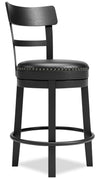 Otis Counter-Height Stool with Swivel Seat & Vegan Leather Fabric, 24\"H, Metal - Black