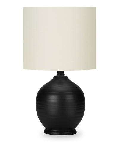 17" Black Ceramic Linen Drum Shade Table Lamp|Lampe de table de 17 po en céramique noire avec abat-jour cylindrique lin
