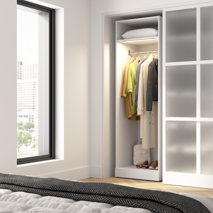 Bestar Florence 25\" Modular Hanging Closet System with LED Light and Shelf - White