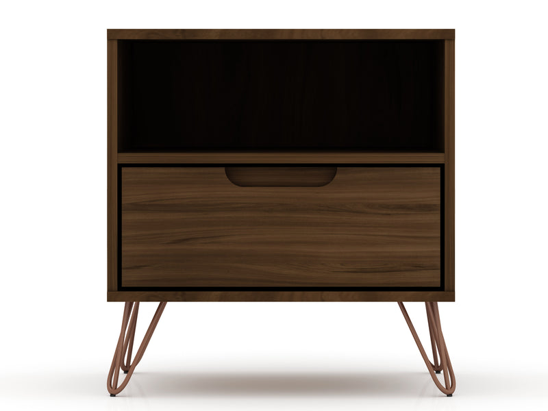 Manhattan Comfort Rockefeller Mid-Century Modern Nightstand with Drawer - Brown