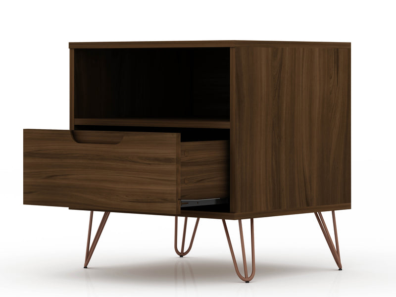 Manhattan Comfort Rockefeller Mid-Century Modern Nightstand with Drawer - Brown
