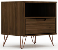 Manhattan Comfort Rockefeller Mid-Century Modern Nightstand with Drawer - Brown