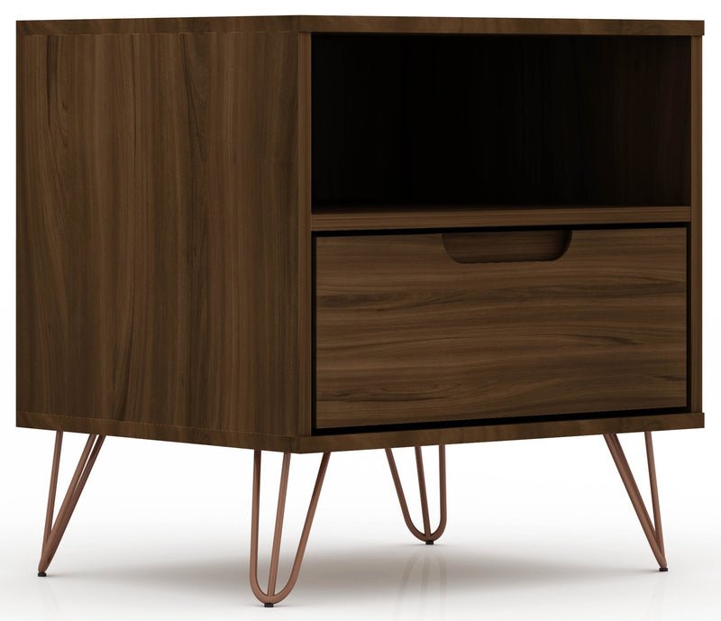 Manhattan Comfort Rockefeller Mid-Century Modern Nightstand with Drawer - Brown