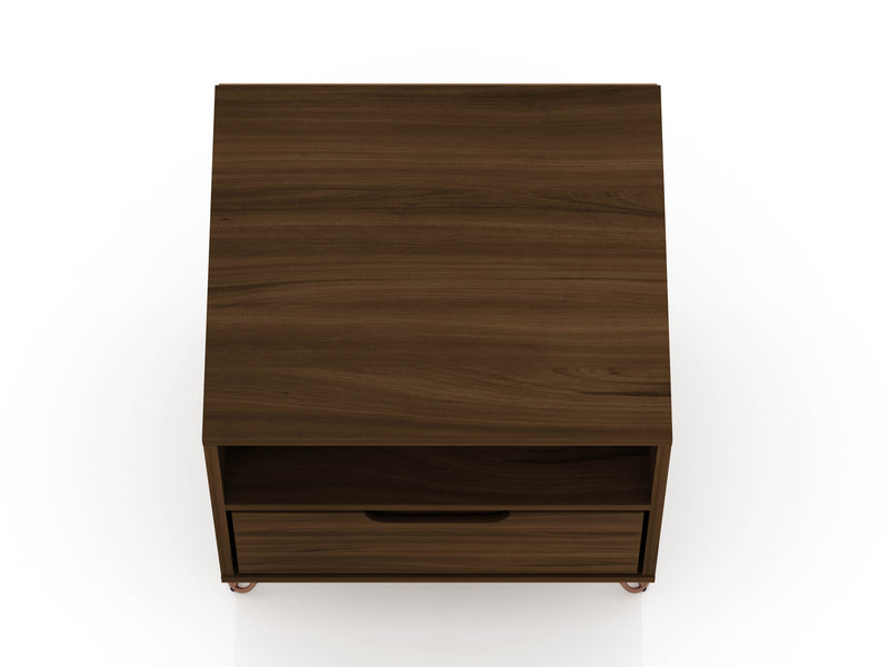 Manhattan Comfort Rockefeller Mid-Century Modern Nightstand with Drawer - Brown