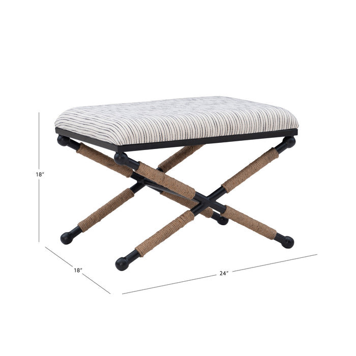Ashburn Campaign Fabric Accent Striped Ottoman - Black