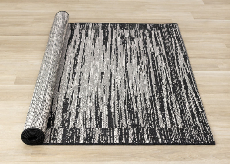 Jackson Black Grey Distressed Outdoor Rug, 7'10\" x 10'6\" Outdoor Area Rug