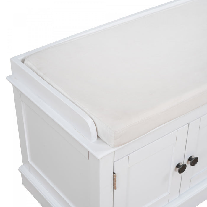 Daniel Solid Wood Storage Bench With 4-door Shoe Cabinet With Adjustable Shelves - White