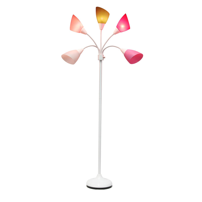 Skye 5 Light Adjustable Gooseneck Floor Lamp, White, Pink, & Smokey Gray, 67\"H