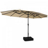 Costway 15FT Double-Sided Twin Patio Umbrella Outdoor Market W/ Crank & Base Beige