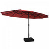 Costway 15FT Double-Sided Twin Patio Umbrella Outdoor Market W/ Crank & Base Wine