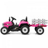 Costway 12v Kids Ride On Tractor With Trailer Ground Loader W/ Rc & Lights Pink