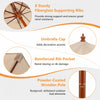 Costway 9.5 FT Patio Rope Pulley Wooden Umbrella Market w/Fiberglass Ribs Outdoor Beige