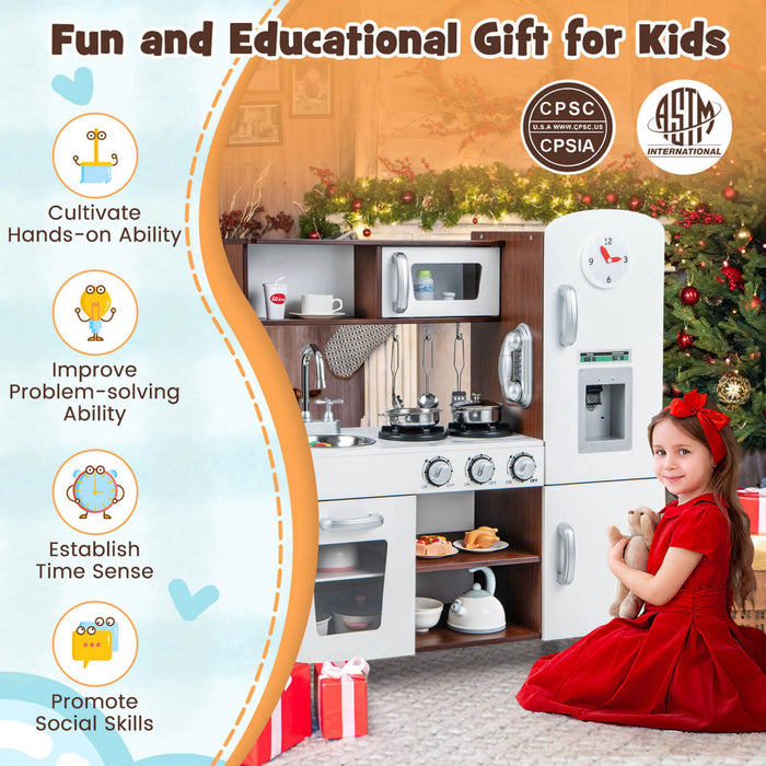 Costway Kids Kitchen Playset Pretend Play Kitchen Toy With Realistic Sounds & Lights