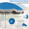 Goplus 6.5 FT Outdoor Fringe Patio Umbrella with Carrying Bag Push Button Tilt for Garden Navy