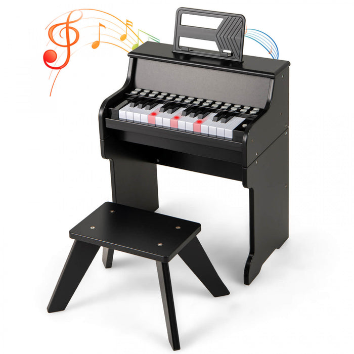 Costway 25 Keys Digital Piano with Music Stand Stool Lighted Keys Teaching Mode for 3+ Kids Black