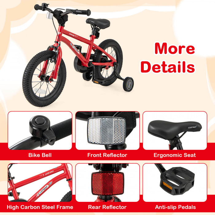 Costway 14-inch Kid's Bike For 3-5 Years Old With Adjustable Saddle & Anti-slip Handlebar Red