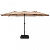 Costway 15FT Double-Sided Twin Patio Umbrella Outdoor Market with Crank & Base Brown