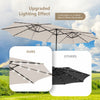 Costway 15FT Twin Patio Double-Sided Umbrella 48 Solar LED Lights Crank Outdoor Beige