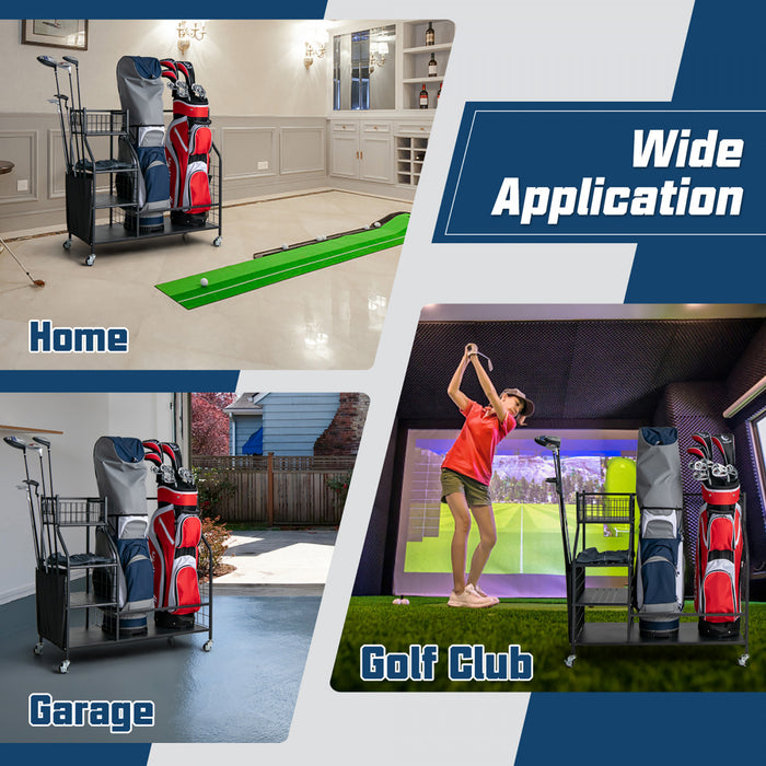 Costway Extra Large Golf Bag Storage Rack For Garage Fits 2 Golf Bags Organizer Withwheels