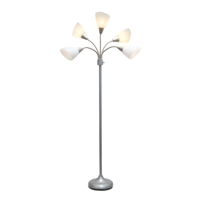 Skye 5 Light Adjustable Gooseneck Floor Lamp, Silver & White, 67\"H