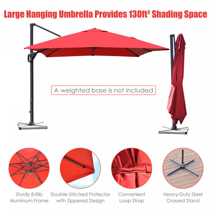 Costway 10'x13' Patio Offset Cantilever Umbrella Aluminum 360° Rotation Tilt Wine