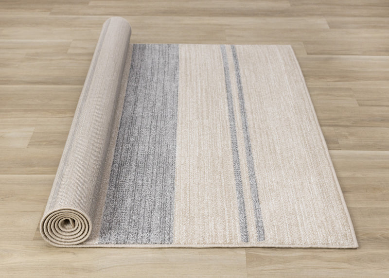 Covington Beige Grey Striped Design Rug, 5'3\" x 7'7\" Indoor Area Rug
