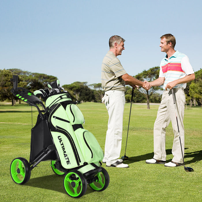 Goplus Folding 4 Wheels Golf Push Cart W/bag Scoreboard Adjustable Handle Green