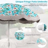 Goplus 6.5 FT Outdoor Fringe Patio Umbrella with Carrying Bag Push Button Tilt for Garden Green