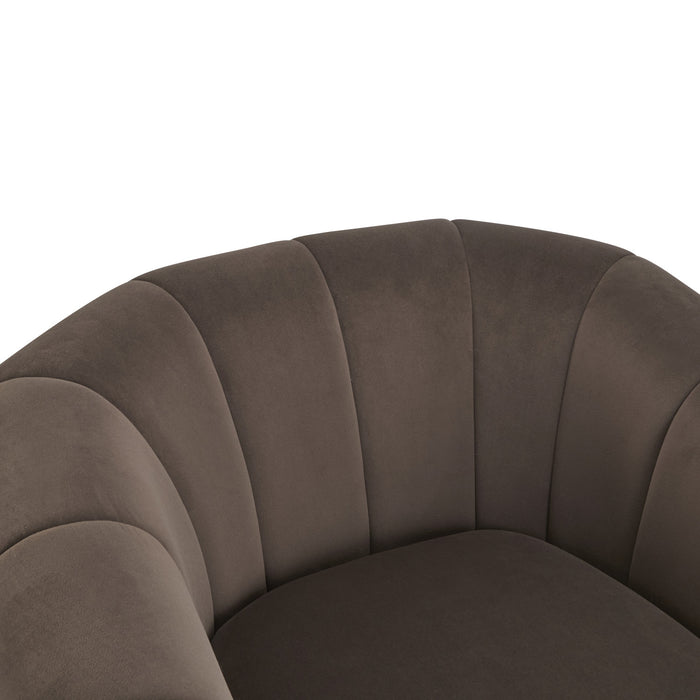 Vela Modern Velvet Swivel Club Chair with Tub Design, Black, Dark Brown