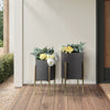 Iron 23" Ridges Grey Planter on Gold Metal Stand - Set of 2|Cache-pot strié de 23 po en fer gris sur support en métal doré - ensemble de 2