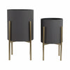 Iron 23\" Ridges Grey Planter on Gold Metal Stand - Set of 2