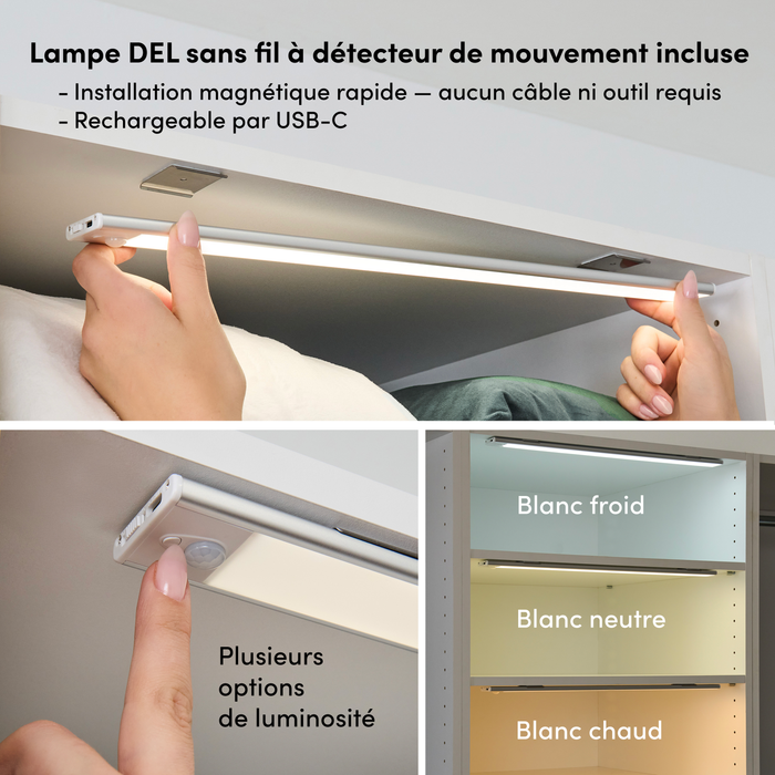 Bestar Florence 100\" Modular Walk-In Closet System with LED Lights, Rods, Shelves, Drawers and Doors Shaker Style - White
