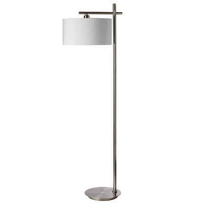 Dainolite 1 Light Floor Lamp Satin Chrome Finish White Shade|Lampe à pied de Dainolite avec abat-jour blanc, fini chromé satiné et 1 ampoule