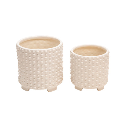 Ceramic 6"/8" White Footed Planter with Dots - Set of 2|Cache-pot sur pied de 6 po/8 po en céramique blanche à pois - ensemble de 2