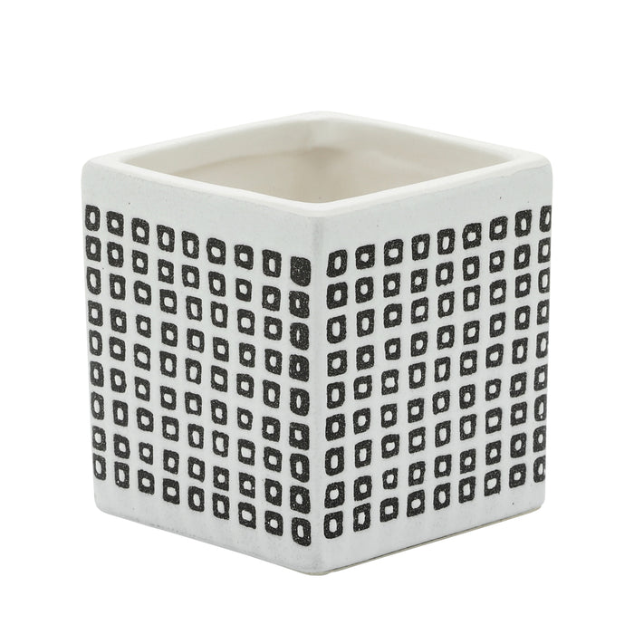 Ceramic Square 4\" Dotted Pen Holder - Black and White