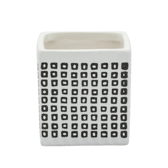 Ceramic Square 4\" Dotted Pen Holder - Black and White