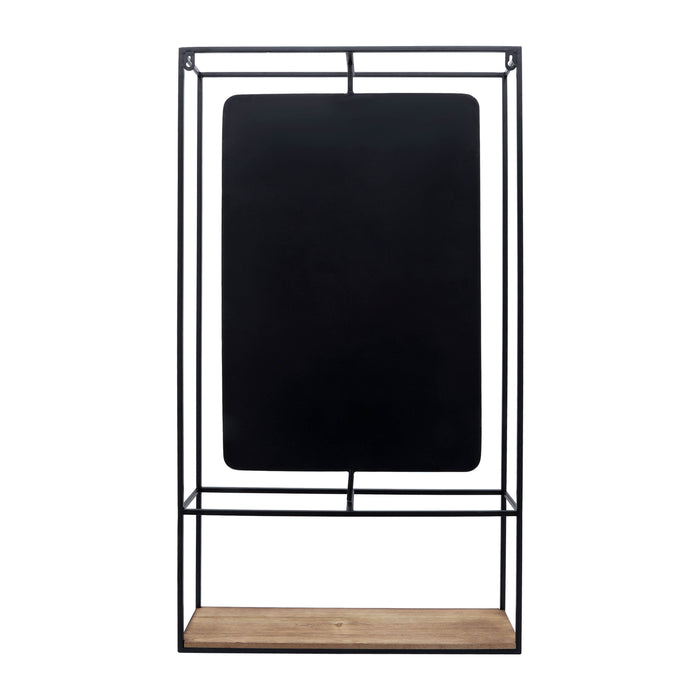 Wood and Metal 36\" Wall Shelf with Mirror - Black and Brown