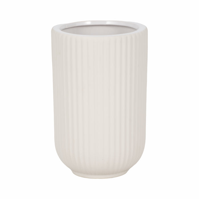 Ceramic 7\" Ridged Vase - White